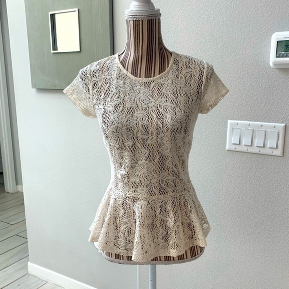 Mimi Chica Sheer Lace Peplum Top